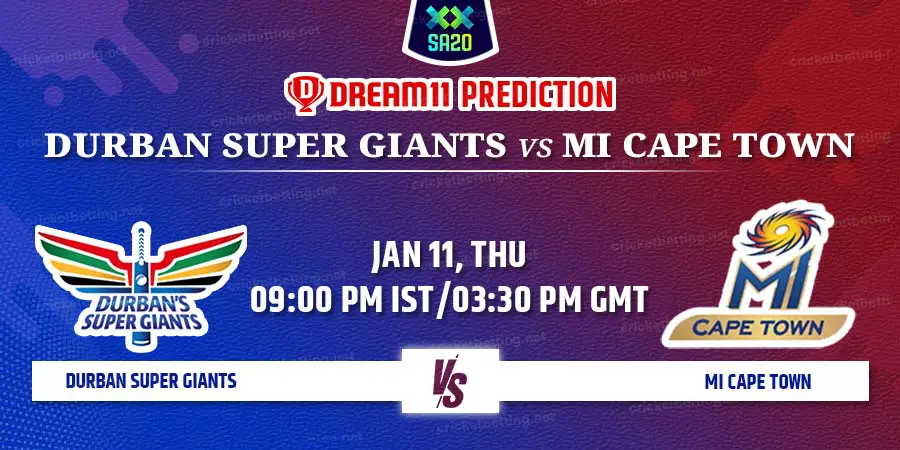 Durban Super Giants vs MI Cape Town Dream11 Team Prediction SA20 2024 Match 2