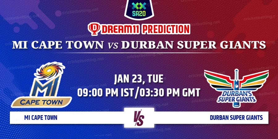 MI Cape Town vs Durban Super Giants Dream11 Team Prediction SA20 2024 Match 16